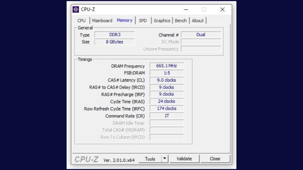 Màn hình CPU-Z hiển thị thông tin RAM